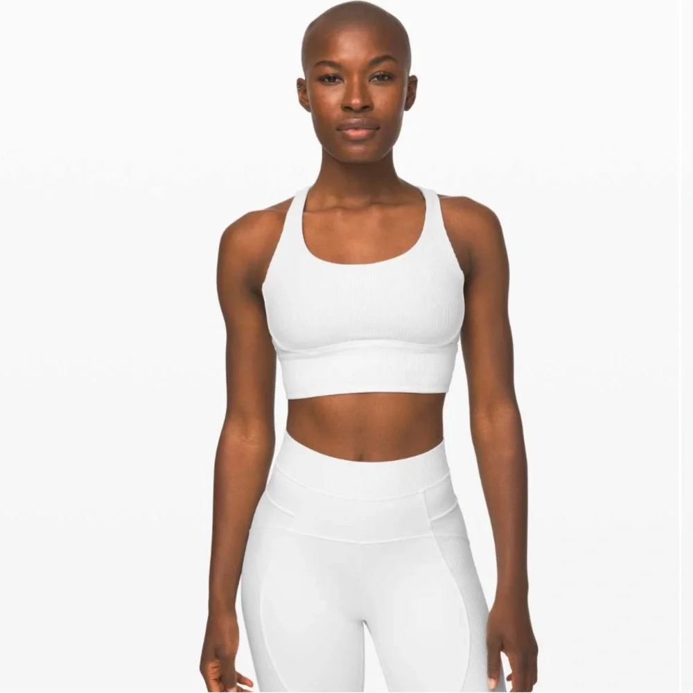 NWT 🍋 Lululemon White Energy Bra Long Line Rib Size 4